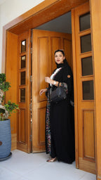 Black crepe with Leaf embroidery