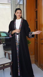 Black crepe with Leaf embroidery