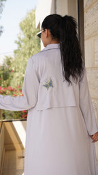 Embroidered gray satin abaya