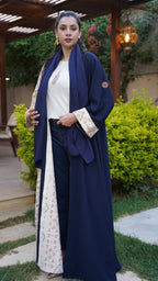 Navy crepe abaya with embroidered Indian fabric
