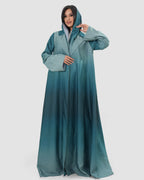 Turquoise wavy satin abaya