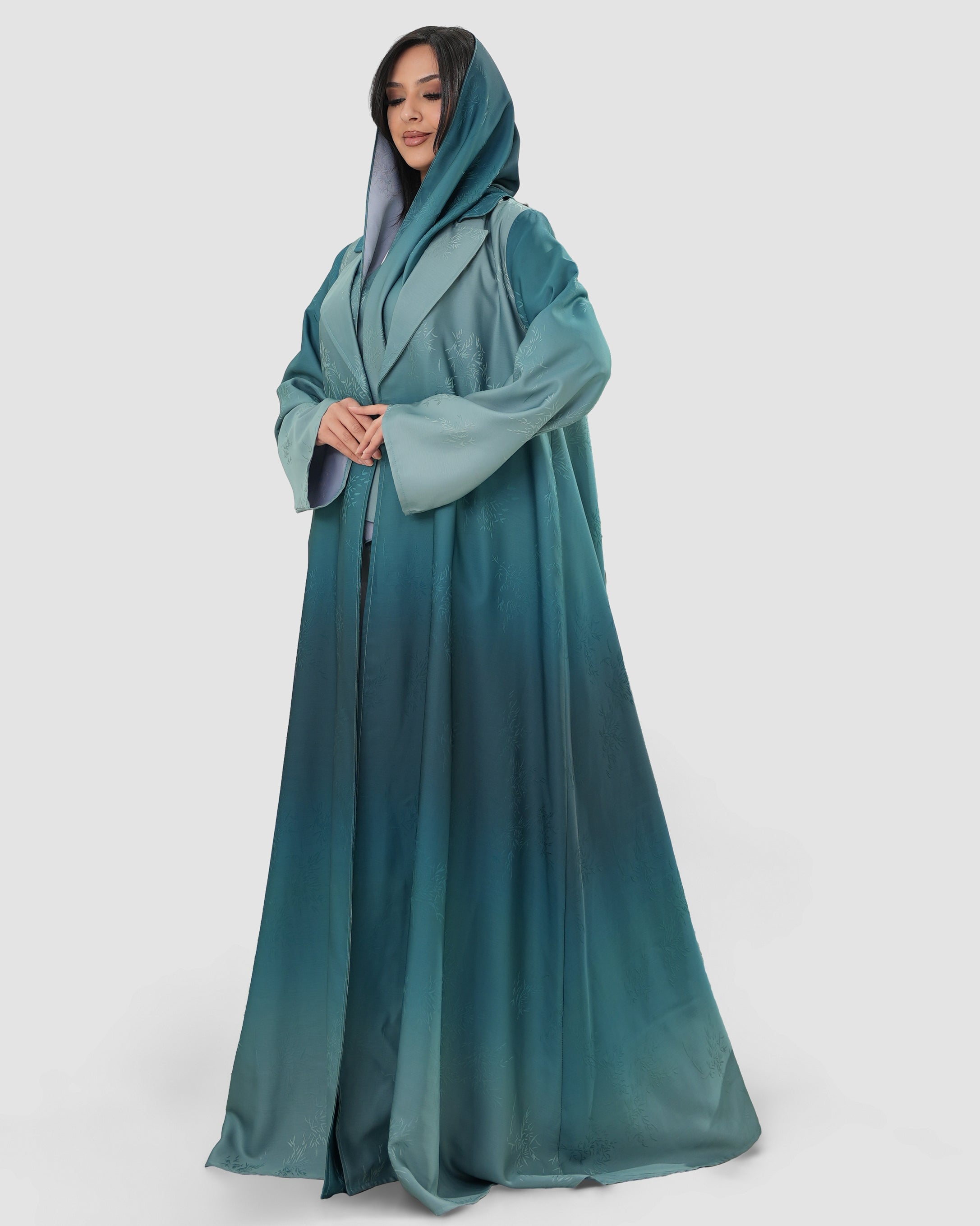 Turquoise wavy satin abaya