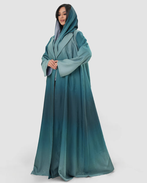 Turquoise wavy satin abaya
