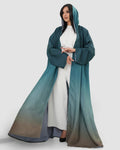Turquoise and brown half bisht abaya