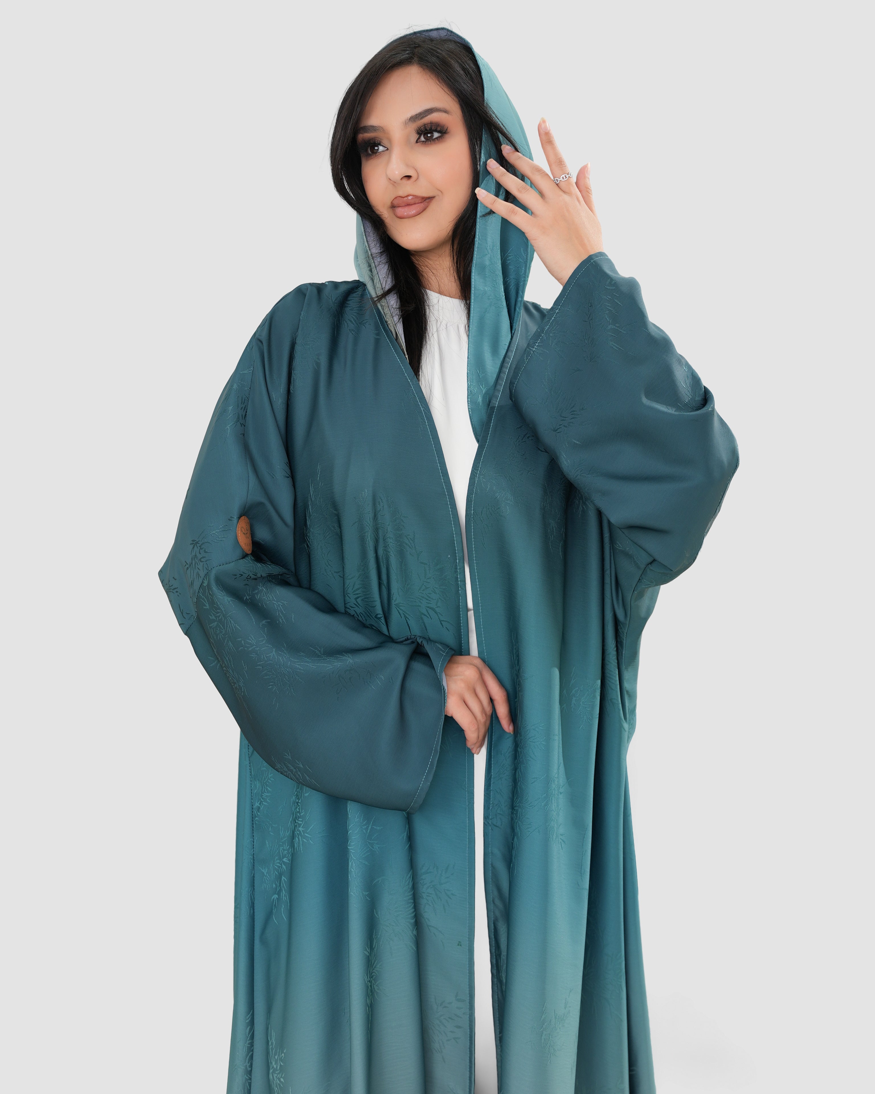Turquoise and brown half bisht abaya