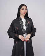 Hand Embroidery Jacquard Silk Abaya with Lace