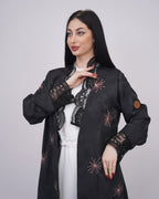 Hand Embroidery Jacquard Silk Abaya with Lace