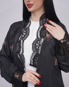 Hand Embroidery Jacquard Silk Abaya with Lace