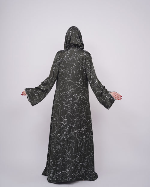 Embroidered Green Silk Abaya