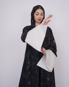 Black Silk Abaya Silver Sleeves