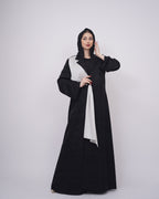 Striped Black Ink Abaya with Silver Ruffles