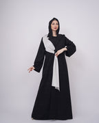 Striped Black Ink Abaya with Silver Ruffles