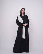 Striped Black Ink Abaya with Silver Ruffles