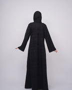 Striped Black Ink Abaya with Silver Ruffles