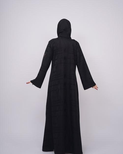 Striped Black Ink Abaya with Silver Ruffles