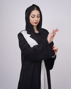 Striped Black Ink Abaya with Silver Ruffles